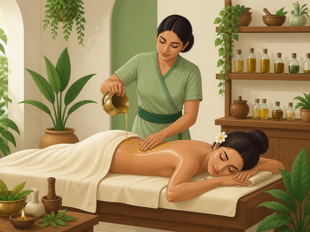 Therapist performing a gentle herbal oil massage