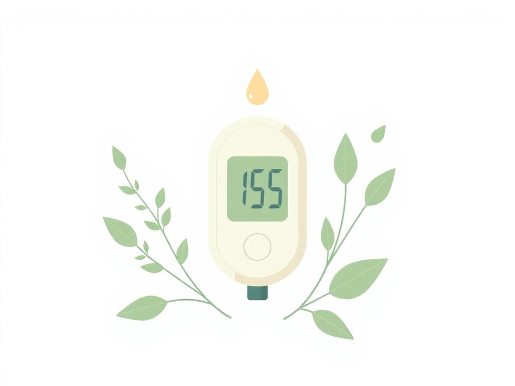 Illustration of a glucose monitor with herbal leaves