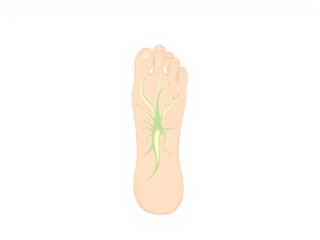 Illustration of a foot with highlighted nerve pathways