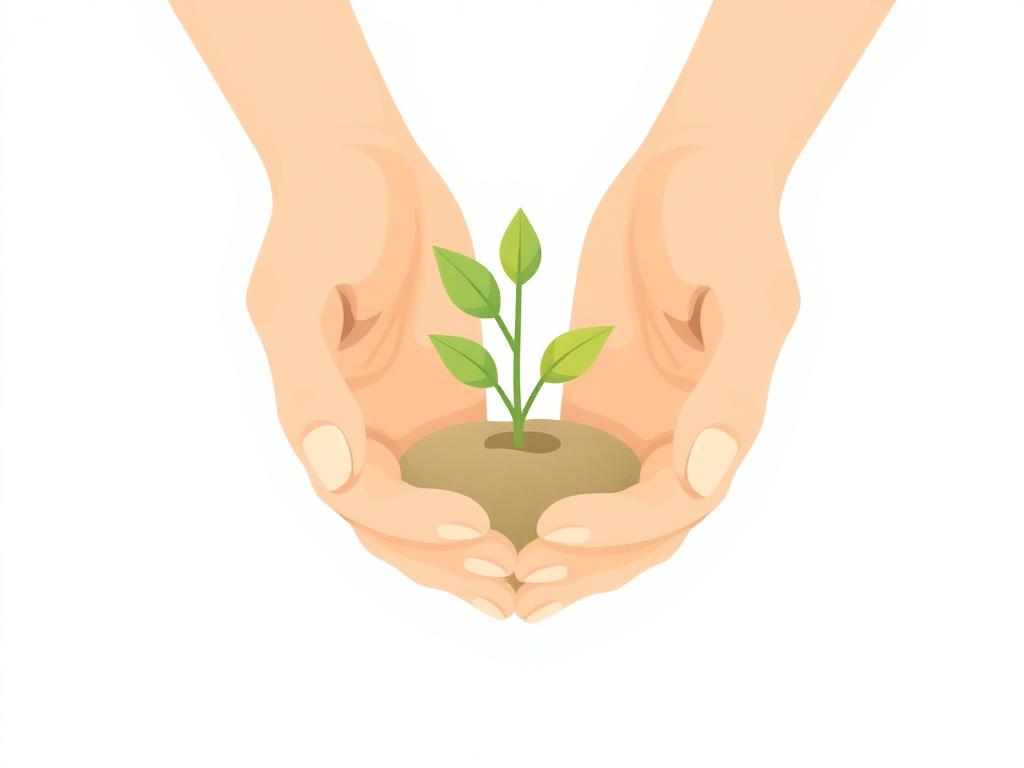 Tasteful illustration of hands cradling a young plant