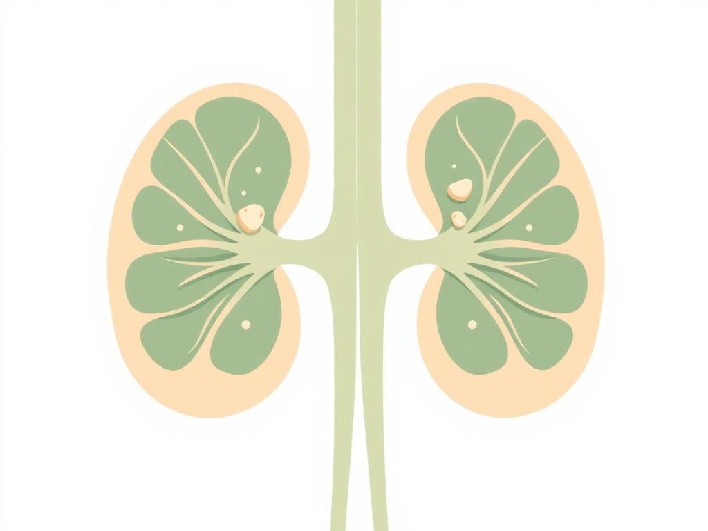 Illustration of kidneys with small stones, representing renal calculi care