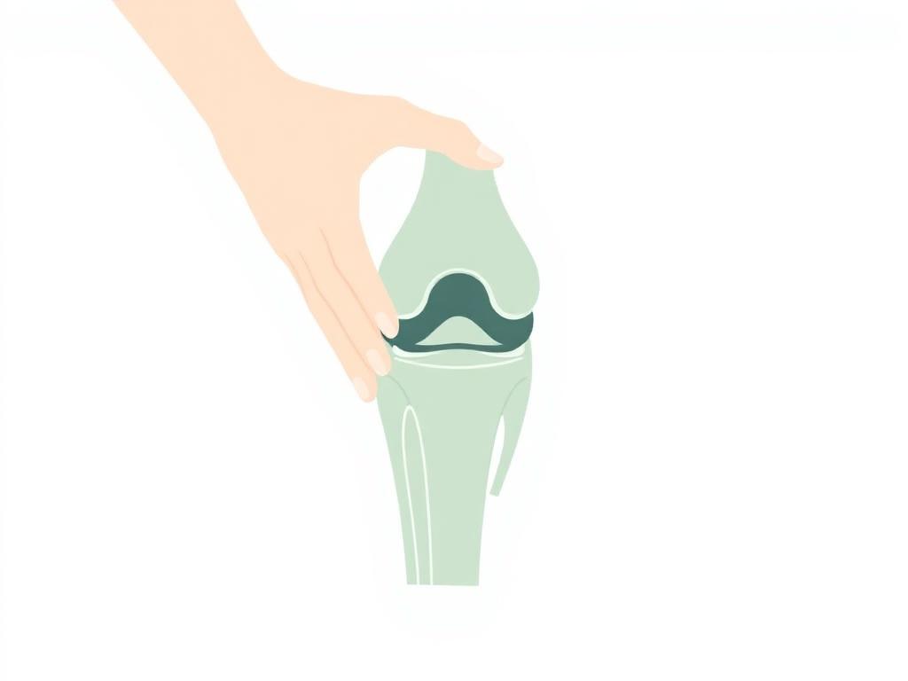 Illustration of a knee joint supported by a caring hand