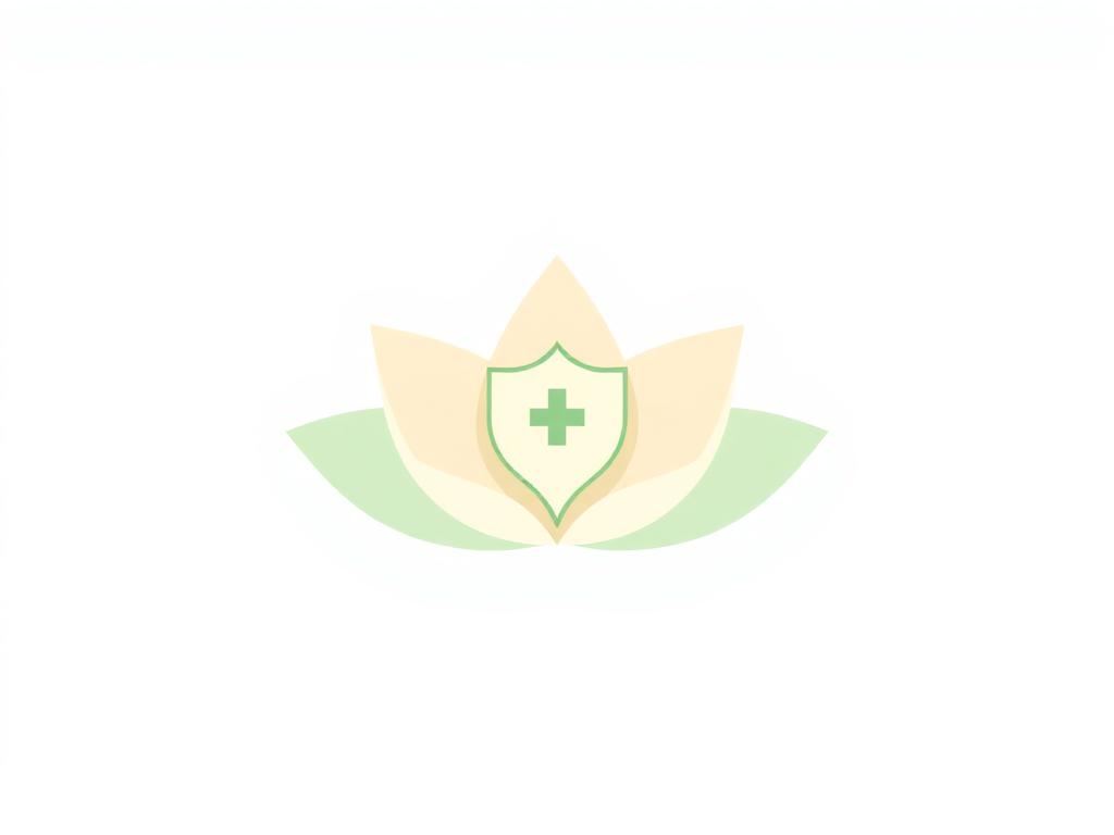 Abstract women's health motif with petals and a shield