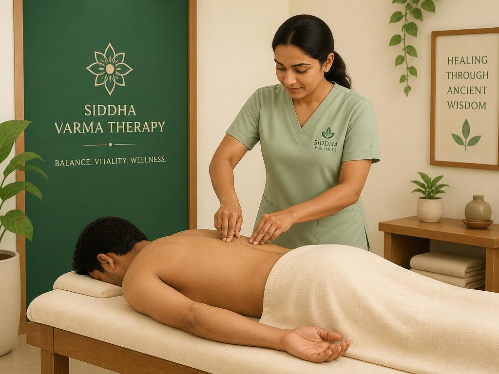 Practitioner applying gentle pressure-point therapy to a patient